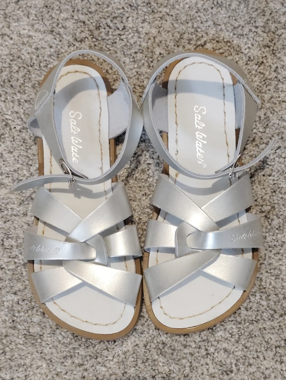 Salt Water Sandals by Hoy Silver Girls Strappy Leather Sandals